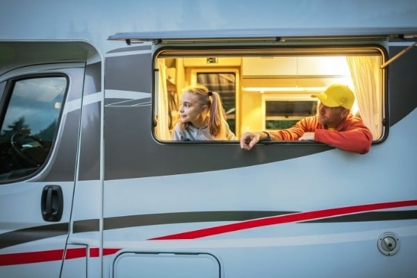 Happy family spending time in motorhome